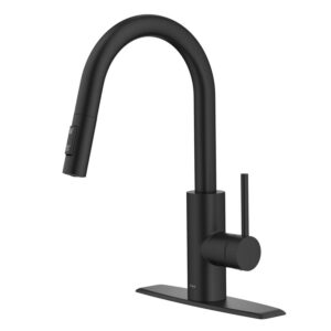 KRAUS Oletto Single Handle Pull Down Kitchen Faucet with QuickDock Top Mount Installation Assembly in Matte Black