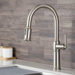 Kraus Sellette™ Traditional Single Handle Pull-Down Kitchen Faucet with Soap Dispenser and Deck Plate in Spot Free Stainless Steel