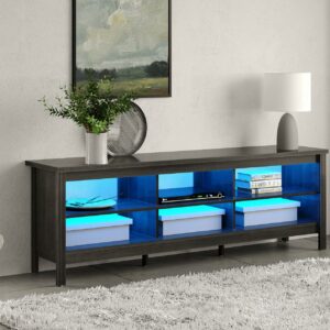 LED TV Stand for 80 75 inch TV Entertainment Center Black TV Console Table with 6 Storages for Living Room Bedroom, 70"