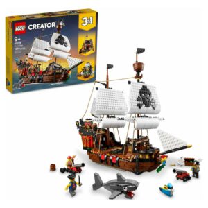 LEGO Creator 3 in 1 Pirate Ship Building Set, Kids can Rebuild the Pirate Ship into an Inn or Skull Island, Features 4 Minifigures and Shark Toy, Makes a Great Gift for Kids Ages 9+ Years Old, 31109