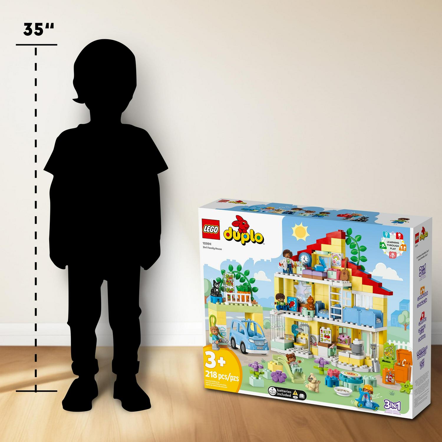 LEGO DUPLO Town 3in1 Family House 10994 Educational STEM Building Toy Set for Toddlers Ages 3+, Car Toy and 3 Floor House Lets the Whole Family Build, Play and Learn - Image 3