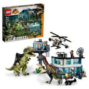 LEGO Jurassic World Giganotosaurus & Therizinosaurus Attack 76949 with 2 Dinosaur Toy Figures, ATV Car, Helicopter & Garage, Gifts for Kids, Boys and Girls