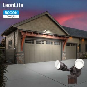 LEONLITE Motion Sensor LED Security Light, Dusk to Dawn Outdoor Flood Lights, Adjustable 2-Head, IP65 Waterproof, 20W(150W Equiv.), 5000K Daylight