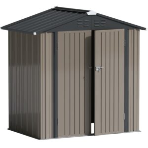 LACOO 4' x 6' Outdoor Storage Metal Shed for Tool Storage, Outdoor House for Backyard & Garden,Brown