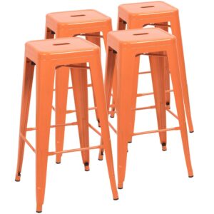Lacoo Indoor-Outdoor 30'' Modern Tolix Style Metal Backless Light Weight Bar Stools with Square Seat, Orange