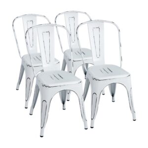 Walnew Metal Bistro Stacking Chairs, Distressed White (Set of 4)