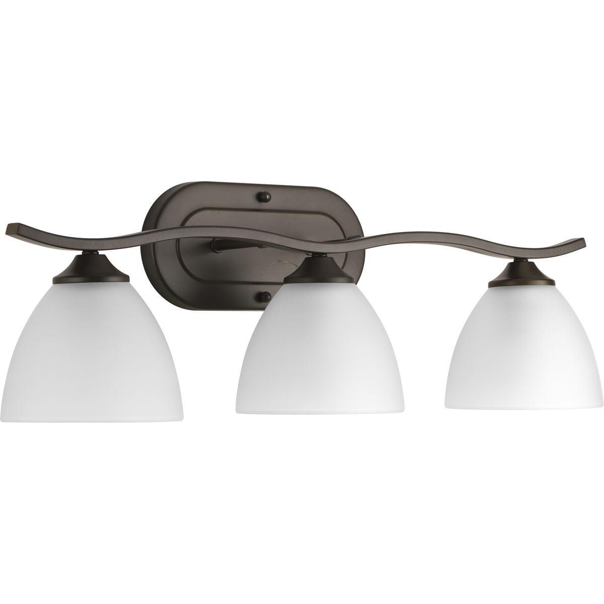 Laird Collection Three-Light Antique Bronze Etched Glass Traditional Bath Vanity Light - Image 6