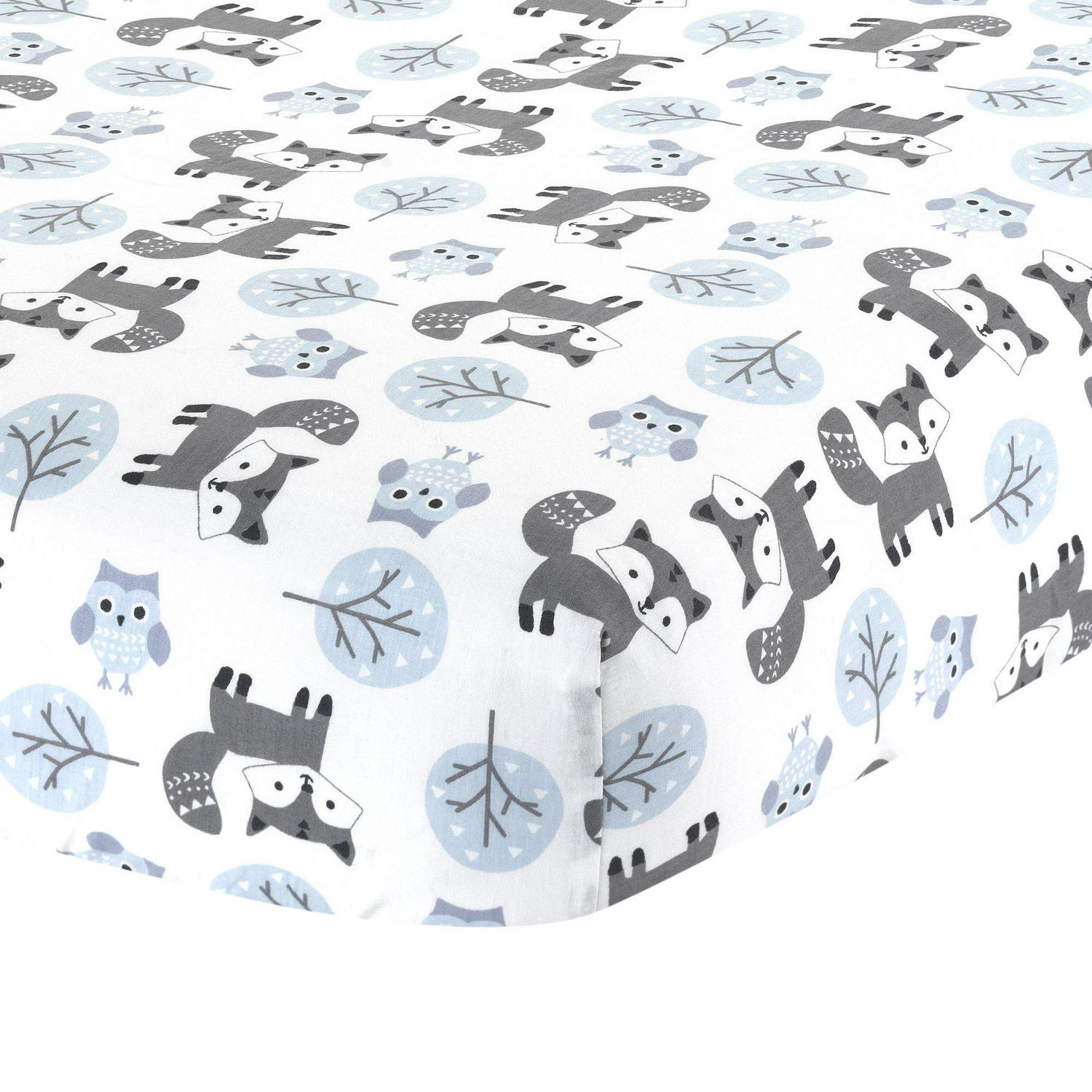 Lambs and Ivy Stay Wild 4-Piece Crib Bedding Set - Blue, Gray, White, Animals - Image 4
