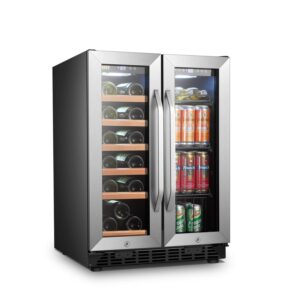 Lanbo 24 inch 18 Bottle 55 Cans Under Counter Dual Zone Wine Cooler Beverage Refrigerator