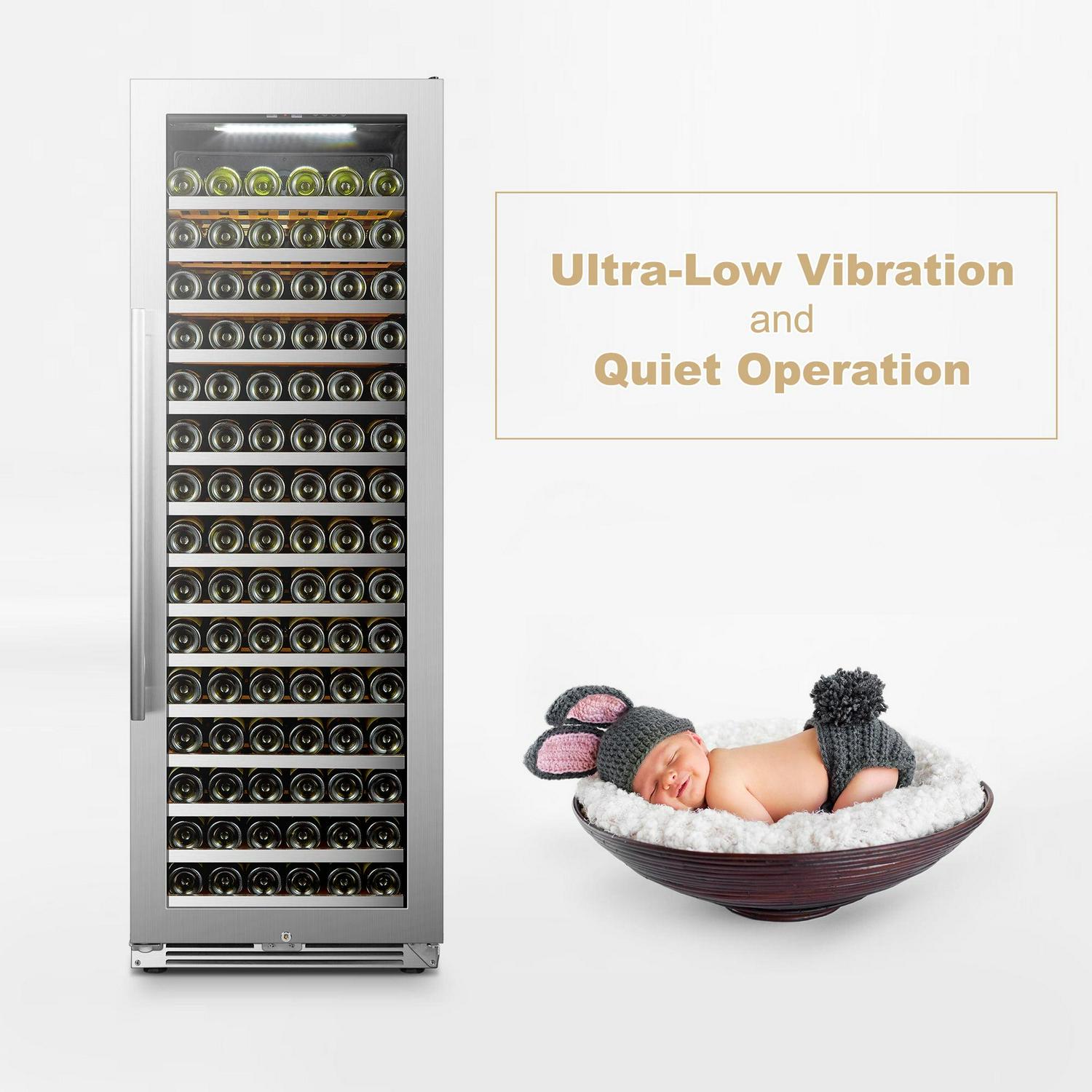 Lanbopro 164 Bottles 24 inch Width Single Zone Wine Cooler in Seamless Stainless Steel - Image 8