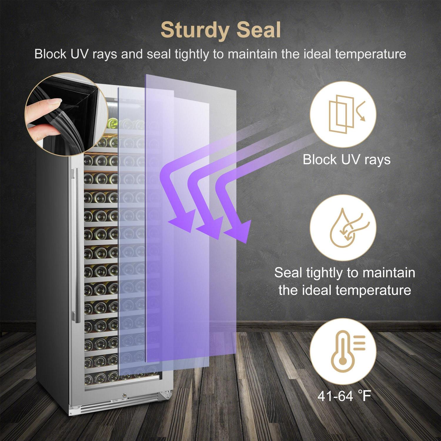 Lanbopro 164 Bottles 24 inch Width Single Zone Wine Cooler in Seamless Stainless Steel - Image 6