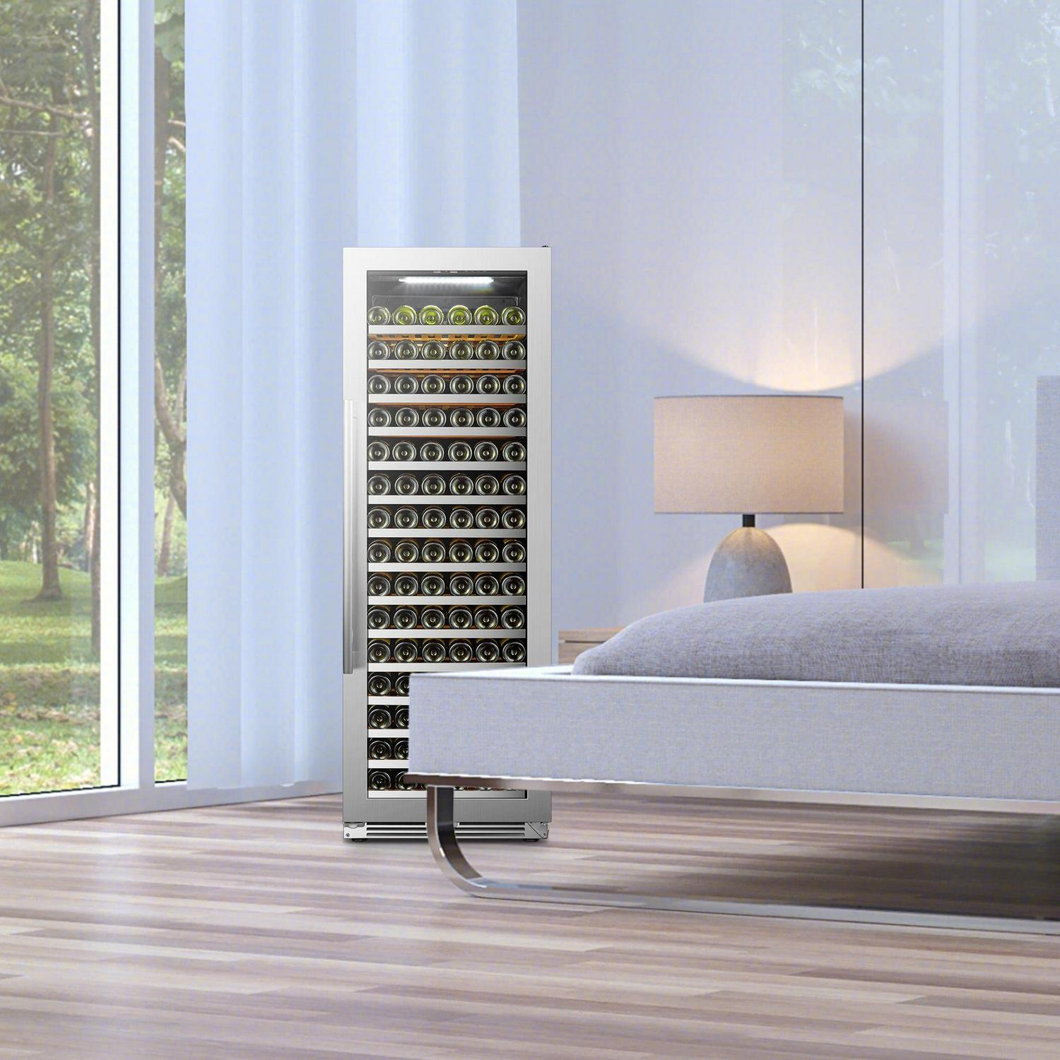 Lanbopro 164 Bottles 24 inch Width Single Zone Wine Cooler in Seamless Stainless Steel - Image 2