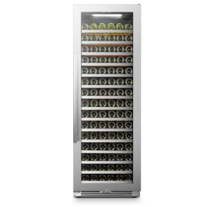Lanbopro 164 Bottles 24 inch Width Single Zone Wine Cooler in Seamless Stainless Steel