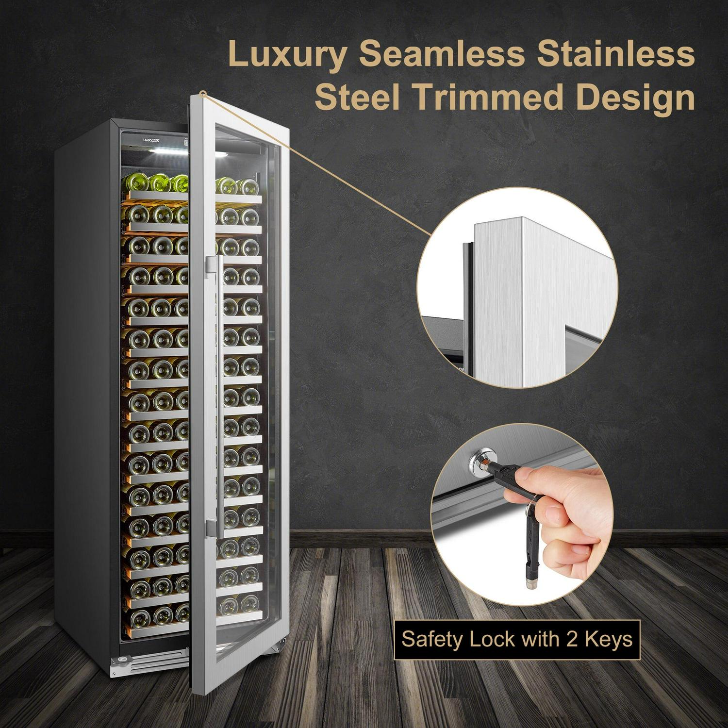 Lanbopro 164 Bottles 24 inch Width Single Zone Wine Cooler in Seamless Stainless Steel - Image 3