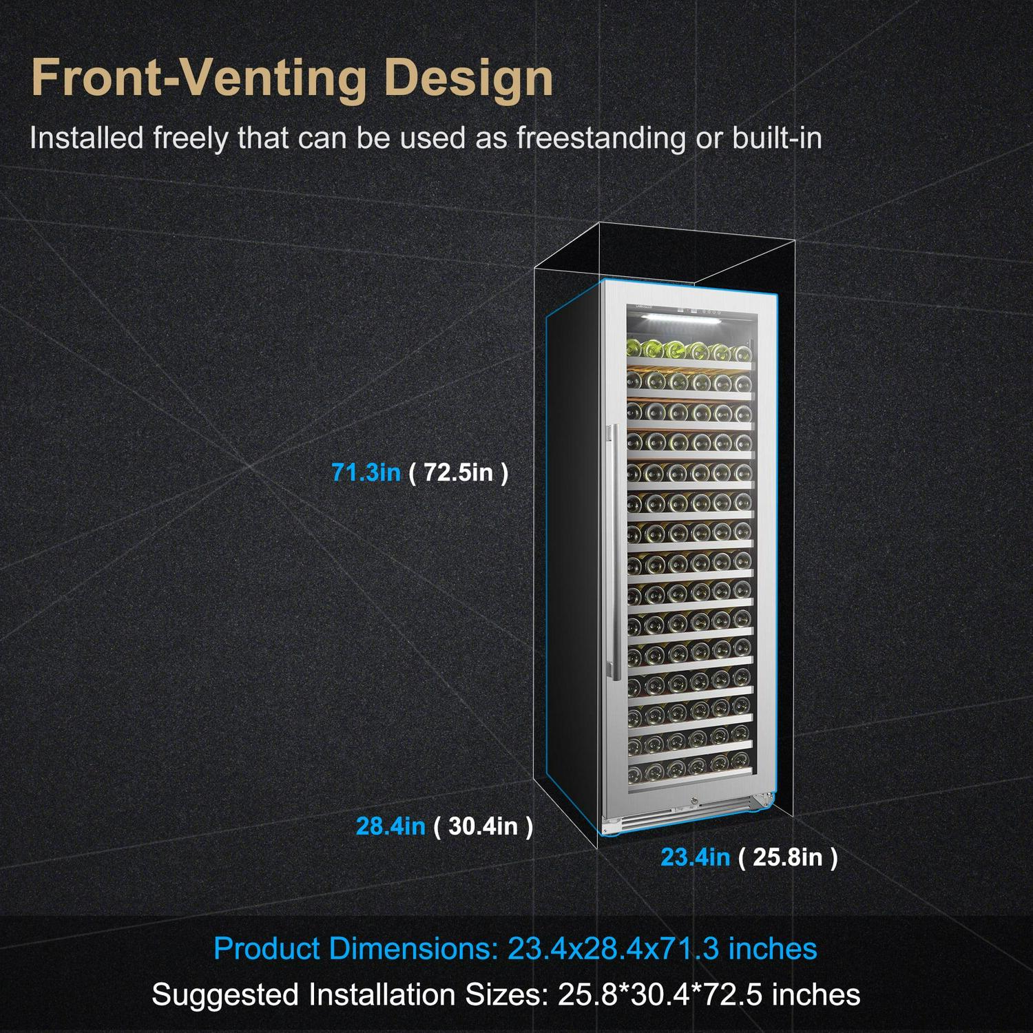 Lanbopro 164 Bottles 24 inch Width Single Zone Wine Cooler in Seamless Stainless Steel - Image 11