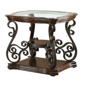 Coaster Traditional Glass Top End Table with Shelves in Merlot