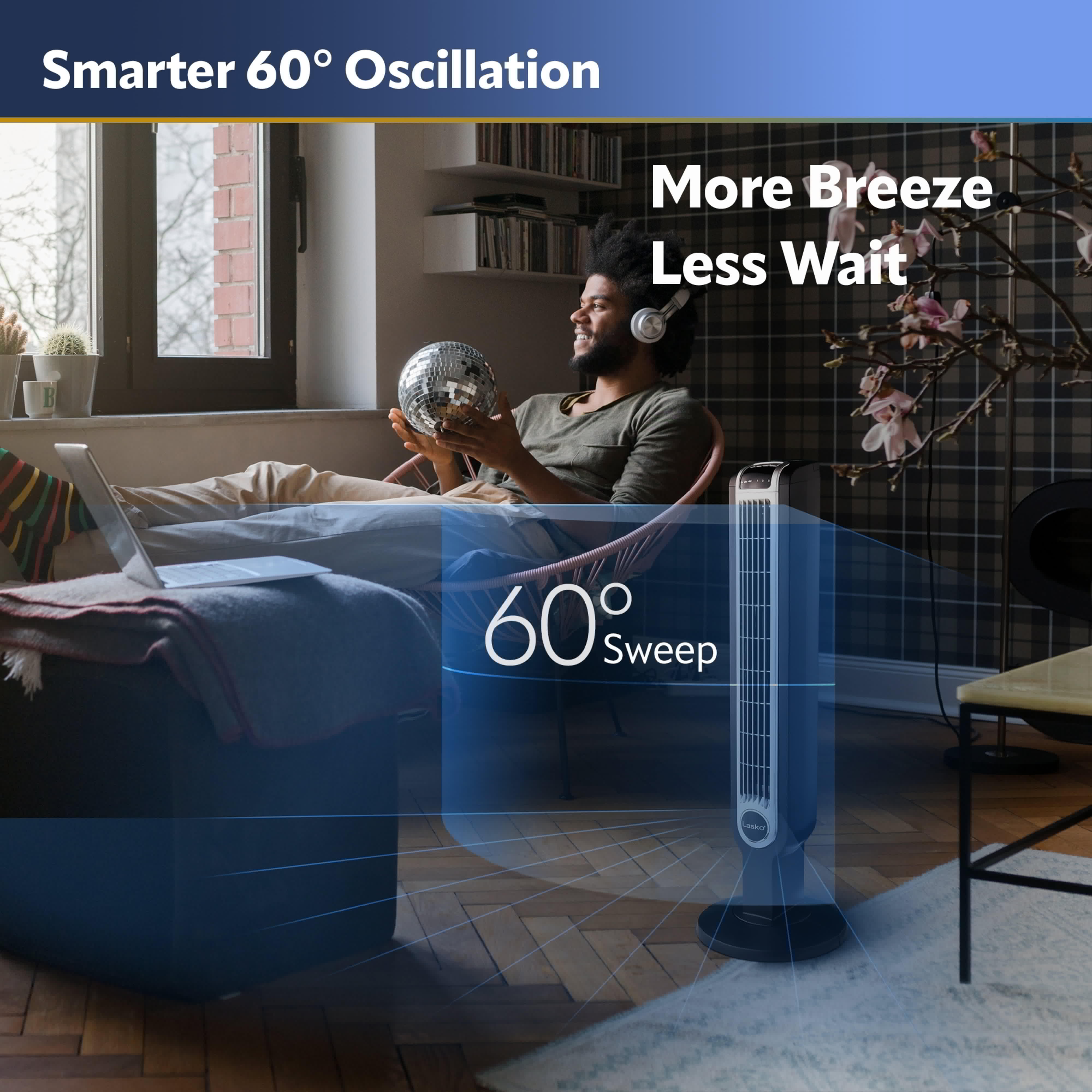 Lasko 36" 3-Speed Remote Controlled Oscillating Tower Fan, Black, 2511 - Image 7