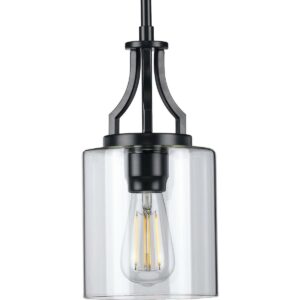 P500208-031-Progress Lighting-Lassiter - 12.5 Inch Height - Pendants Light - 1 Light - Cylinder Shade - Line Voltage-Matte Black Finish