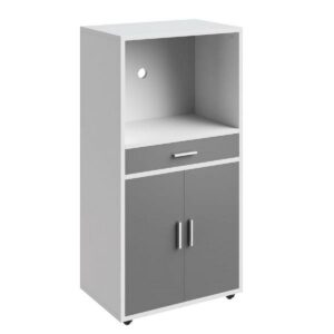 Lavish Home Rolling Microwave Stand - Kitchen Storage Cart, White and Gray