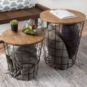 Lavish Home End Tables Set of 2 - Nesting Basket Tables for Blanket Storage, Brown