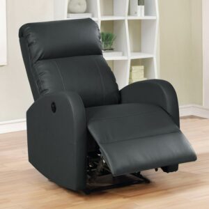 Leather Infused Upholstered Power Reclining Chair with Gentle Lumbar Massage, Black