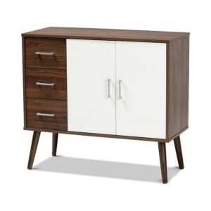Baxton Studio Leena Mid-Century Modern Two-Tone White and Walnut Brown Finished Wood 3-Drawer Sideboard Buffet