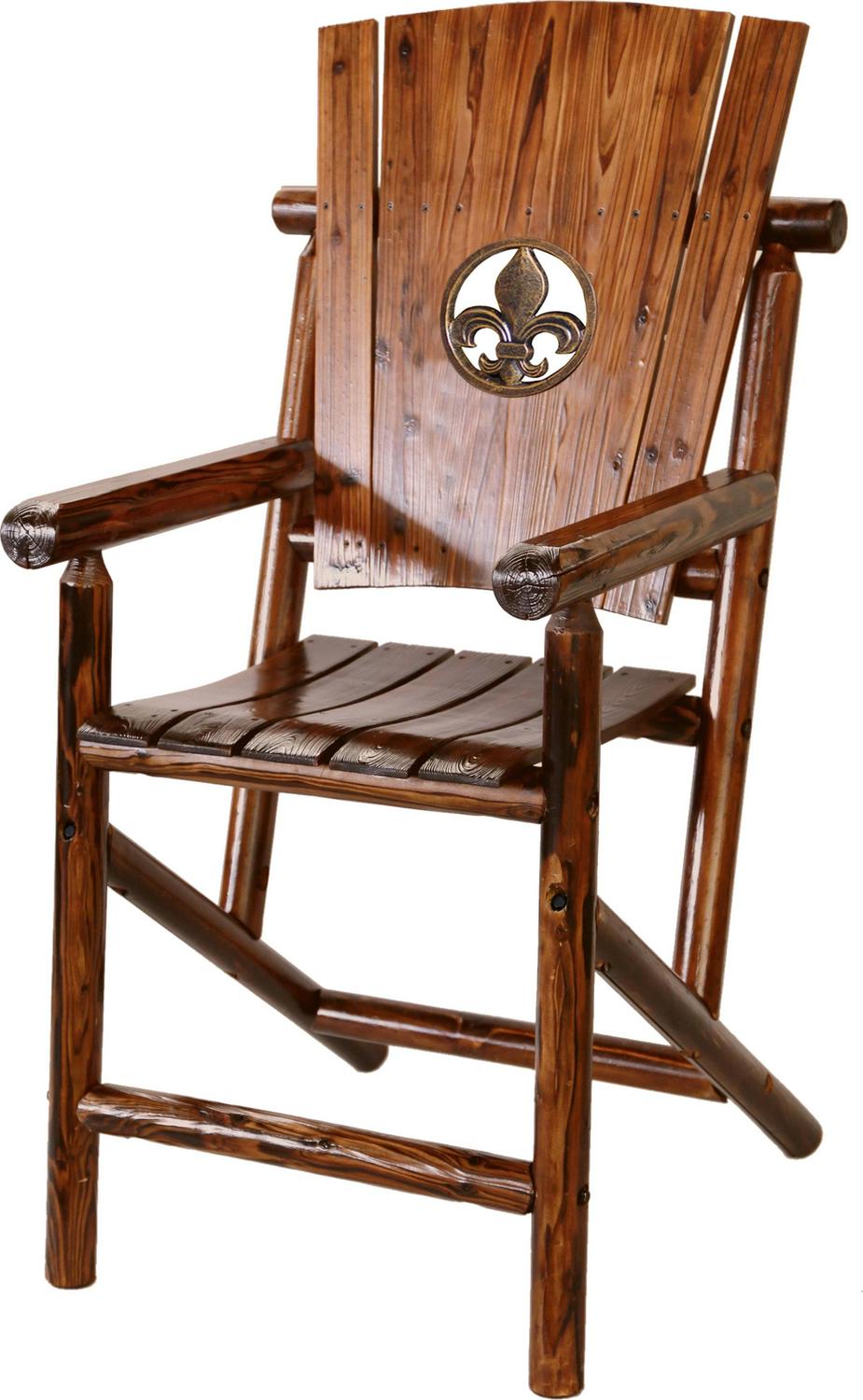 Leigh Country Char-Log Adult Outdoor Wood Bar Height Armchair with Fleur De Lis Medallion - Brown - Image 3