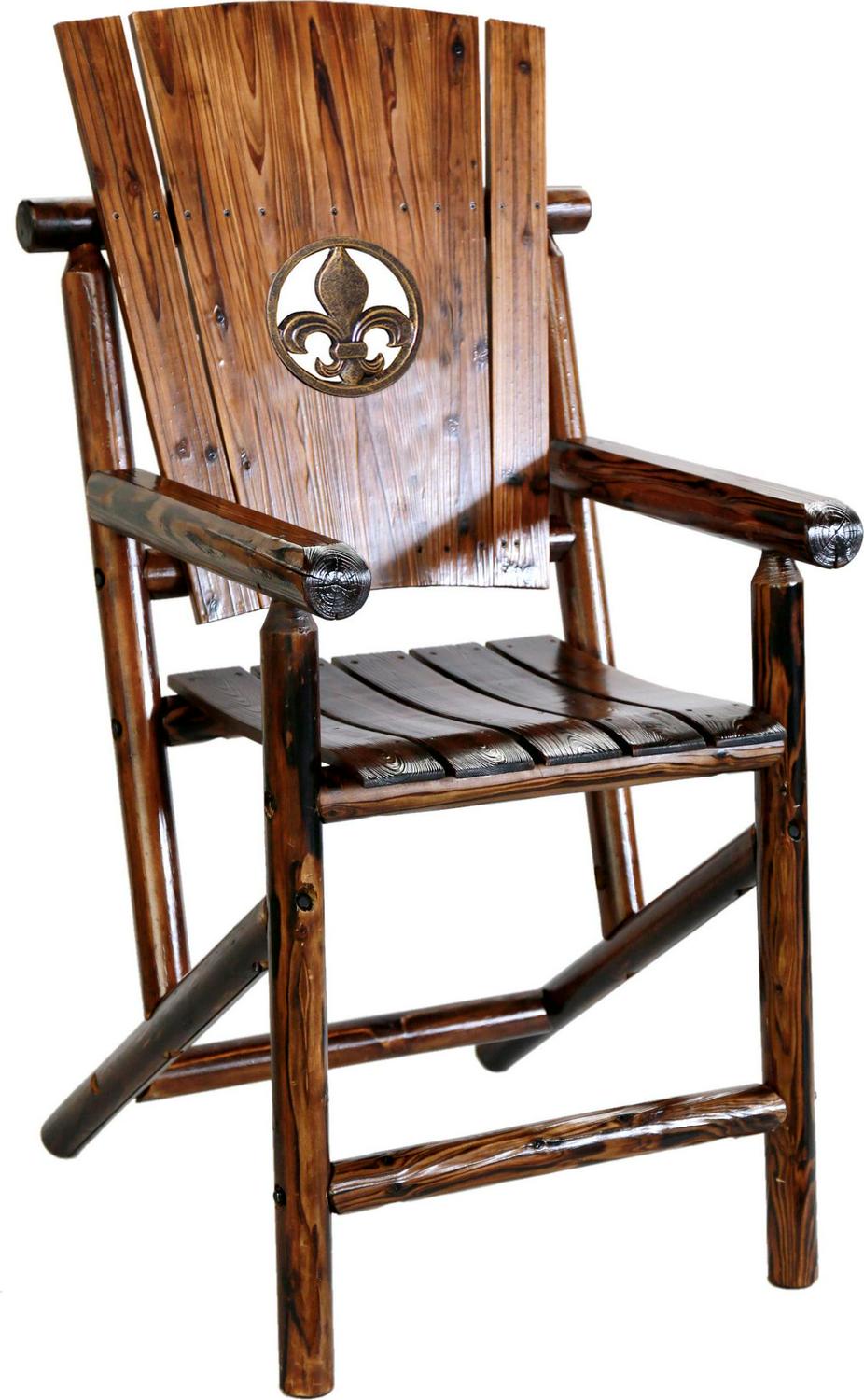 Leigh Country Char-Log Adult Outdoor Wood Bar Height Armchair with Fleur De Lis Medallion - Brown - Image 2