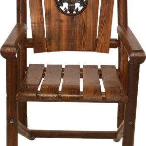Leigh Country Char-Log Adult Outdoor Wood Bar Height Armchair with Fleur De Lis Medallion - Brown