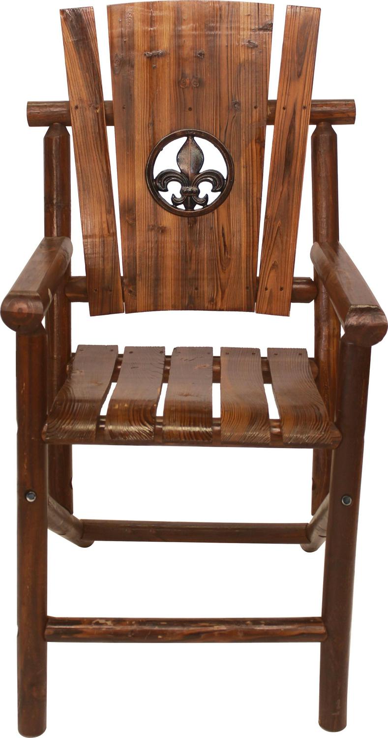 Leigh Country Char-Log Adult Outdoor Wood Bar Height Armchair with Fleur De Lis Medallion - Brown