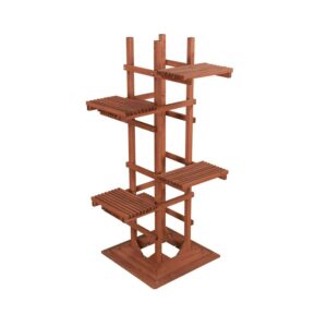 Leisure Season 6-Tier Wood Pedestal Plant Stand in Medium Brown
