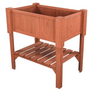 Leisure Season Functional and Durable Raised Wood Planter Box in Medium Brown