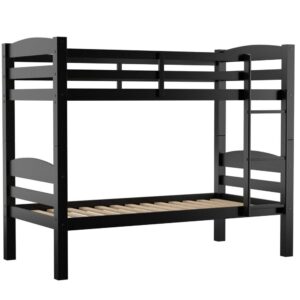 Linon Levi Twin over Twin Wood Bunk Bed in Black