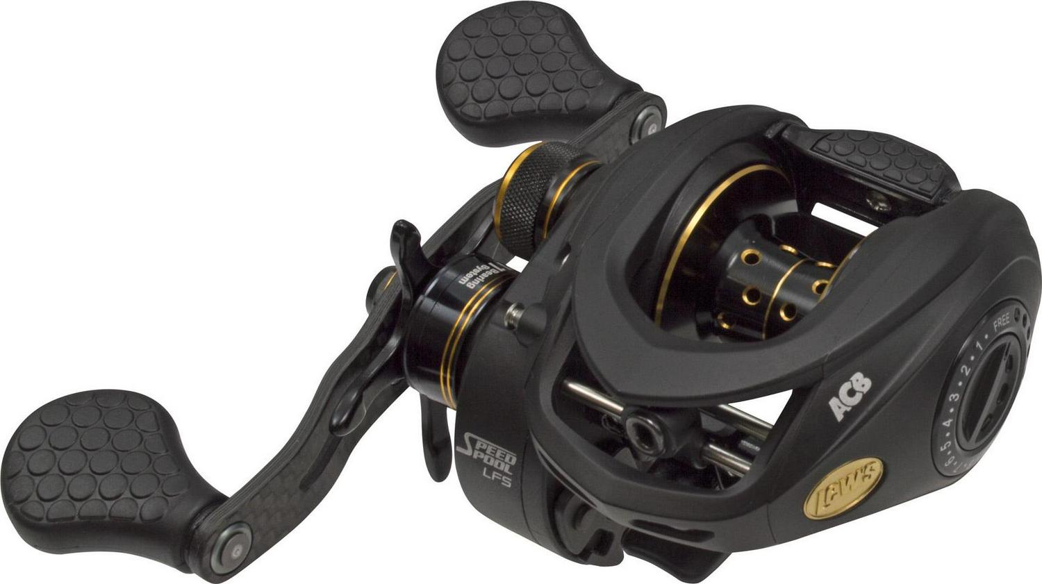 Lews Tournament Pro LFS Baitcast Fishing Reel, 8.3:1 Gear Ratio, Right-Hand Retrieve, Black/Gold
