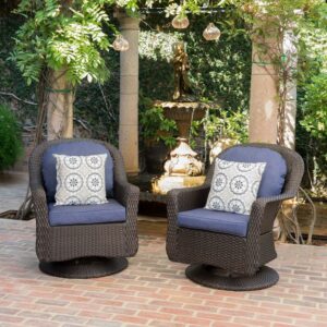 Christopher Knight Home Liam Outdoor Wicker Club Chair (Set of 2) by Brown with Navy