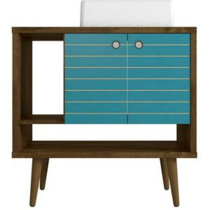 Liberty Wood 32" Bathroom Vanity Sink & 2 Shelves in Rustic Brown & Aqua Blue
