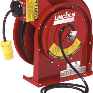 Lincoln 91031 Heavy-Duty Power Cord Reel, Single Receptacle, 20-Amp Rating, 125-Volt AC UL Listed, 45-ft 12/3 SJEOW Cord with 4 ft. Pigtail and Adjustable Cord Stop