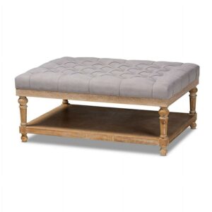Baxton Studio and Rustic Grey Linen Fabric Upholstered and Greywashed Wood Cocktail Ottoman