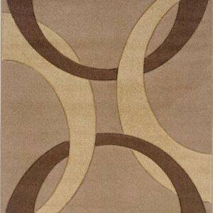 Corfu Spheres Tan Area Rug 5x7.7 100% Heat Set Frieze Yarn Contemporary Style
