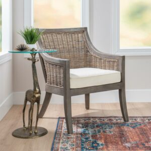 Linon Dean Rattan Lounge Accent Side Chair, Rustic Brown