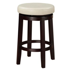 Linon Maya 25" Round Beige Faux Leather Swivel Counter Stool in Brown Wood