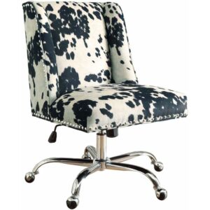 Linon Draper Office Chair, Cowhide Print, Multiple Colors & Base Options
