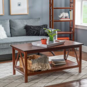 Linon Titian Indoor Coffee Table with Shelf, Antique Tobacco