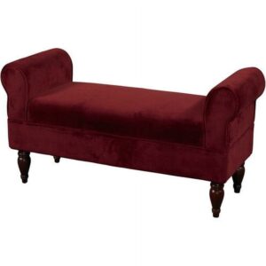 Linon Lillian Upholstered Bench with Rolled Arms, 45" L x 17.5" D x 23" H, Berry