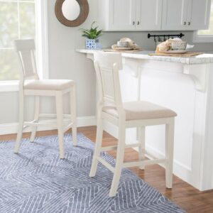 Linon Roseglen 26" High Back Indoor Wood Counter Stool, Whitewash/Beige