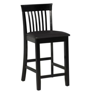 Linon Torino Full Back Wood Counter Stool, 24" Seat Height, Black Finish with Black Fabric
