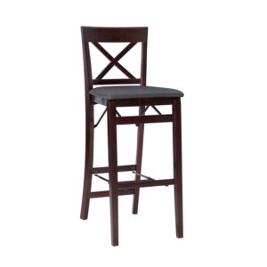 Linon Triena Full Back Folding Dining Chairs, 30" Seat Height, Espresso Finish with Brown Fabric