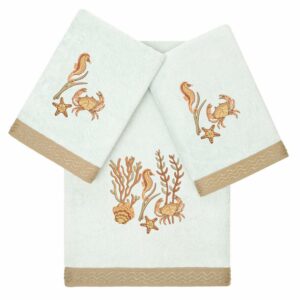 Authentic Hotel and Spa  Turkish Cotton Aaron 3PC Embellished Towel Set Aqua