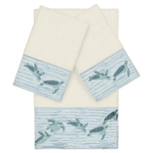 Authentic Hotel and Spa Turkish Cotton Turtles Embroidered Cream 8-piece Towel Set