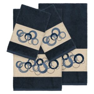 Authentic Hotel and Spa Turkish Cotton Circles Embroidered Midnight Blue 8-piece Towel Set